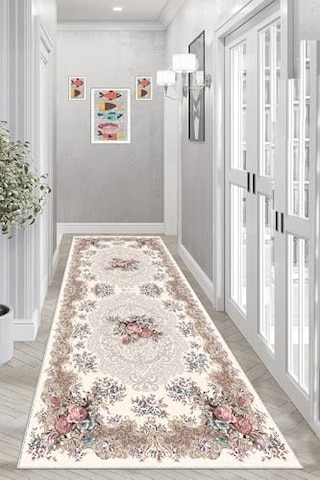Gül Desenli Dijital Baskı Yıkanabilir Modern Salon Halı Ve Yolluk Bej 60 X 120 9554527601207 Çok Renkli