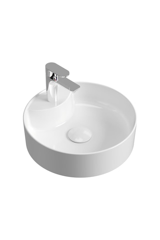 Aqua Bagno "bianzo" Tezgah Üstü Lavabo, Batarya Delikli, 42 Cm Beyaz