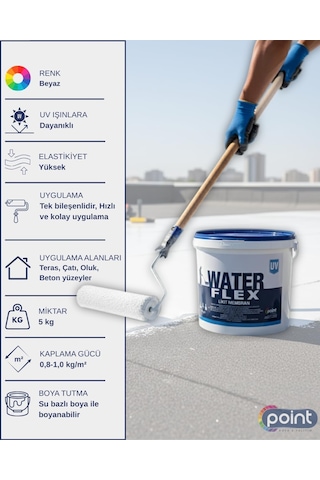 Water Flex - Uv Dayanımlı Likit Membran 5 Kg, Beyaz / Sıvı Yalıtım Malzemesi