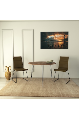 Pasific Home Sandalf Metal Ayaklı Yuvarlak Mutfak Masası Ceviz