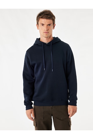 Koton Şardonlu Uzun Kollu Basic Kapşonlu Sweatshirt Lacivert 7wam70001mk