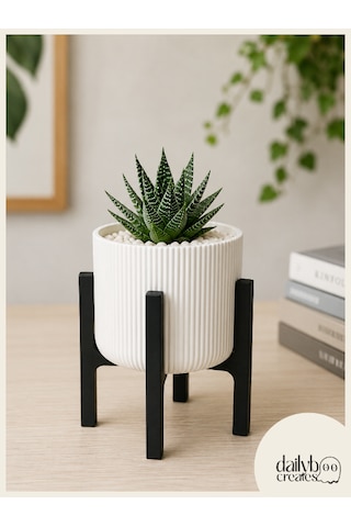 2 Renkli Ayaklı Saksı-modern Tarzlı Dekoratif Saksı-çiçek Ve Bitki Saksısı Beyaz