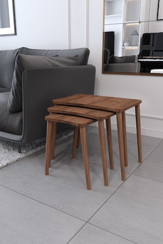 Esma Orta Sehpa Ve Zigon Sehpa 4'Lü Ahşap Ayaklı Salon Seti-Ceviz