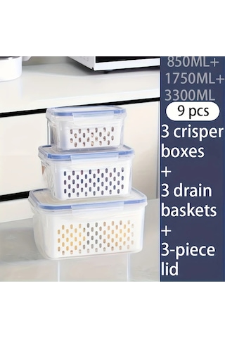 Fochsia 9 Parça Bpa İçermeyen Plastik Gıda Saklama Kabı Seti Assorted Varieties 3 Kutu 3 Süzgeç 3 Kapak Dondurucuya Uygun Sızdırmaz Acı Kahverengi