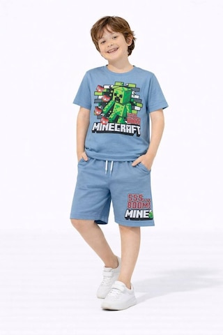 Miniko Kids Erkek Çocuk Mınecraft Desenli Pamuk Şortlu Takım Mavi