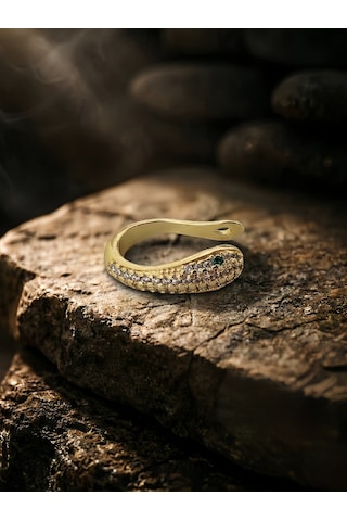 Minimal Yılan Model Taşlı Kıkırdak Cuff Gold Renk Küpe Gold