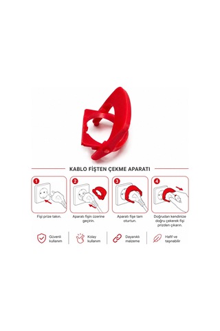 Prizden Fiş Çekme Aparatı Kırmızı Ergonomik Kablo Fişi Çıkarma Yardımcısı