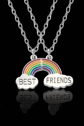 2 Adet Gökkuşağı Best Friends Kolye Bff Ikili Arkadaşlık Kolyesi Çok Renkli