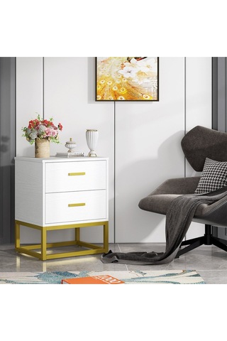 Lodovica Gold Metal Beyaz Komodin