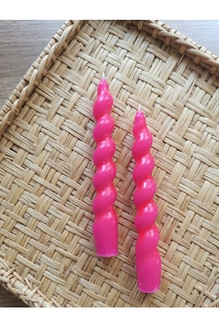 Pembe Renkli Spiral, Burgulu Pinterest Model Şamdan Mum 2' Li Set