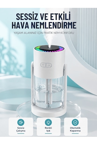 Hava Nemlendirici Led Işıklı Sessiz Çalışan Otomatik Kapanmalı Masaüstü Nemlendirme Cihazı Aklby-bsva58