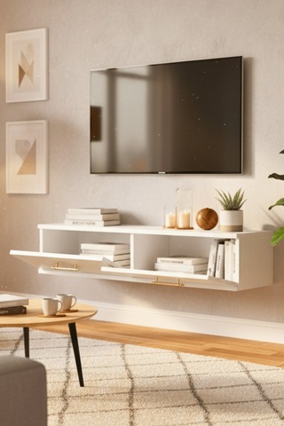 Tda1215b - İda120 Duvara Montaj Tv Stand, Tv Rafı, Tv Sehpası Beyaz 120cm