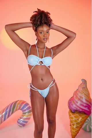 Holly Lolly Özel Yapım Parlak Kumaşlı Premium Mia Bikini Üstü Mavi
