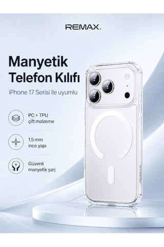 Remax Crystal Series Apple iPhone 17 Air Magsafe Uyumlu Kristal Şeffaf Kılıf Darbe Emici Bayer Silikon Rmc-2