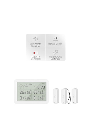 Xenon Smart Dijital Termometre Monitörlü / 4 Bölge Takipli İç-dış Mekan Wifi Akıllı İklim Sensörü X7510