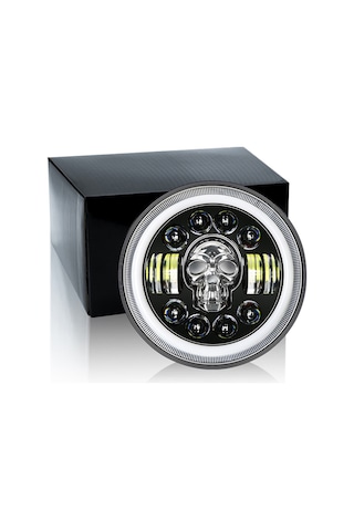 Hallow-7 İnç Motosiklet Far Yuvarlak Rgb Kafatası Far Melek Lmk00160