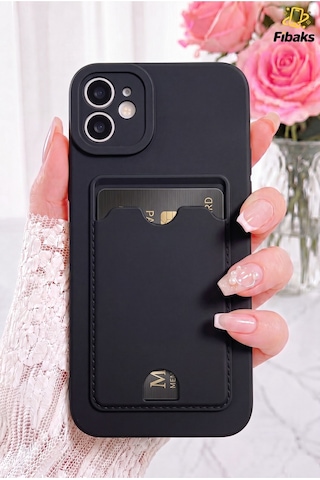 Fibaks iPhone 11 Uyumlu Kılıf Kamera Korumalı Kartlıklı Kart Bölmeli Cüzdanlı Siyah Tuşlu Silikon Fibaks iPhone 11 Uyumlu Kılıf Kamera Korumalı Kartlıklı Kart Bölmeli Cüzdanlı Siyah Tuşlu Silikon