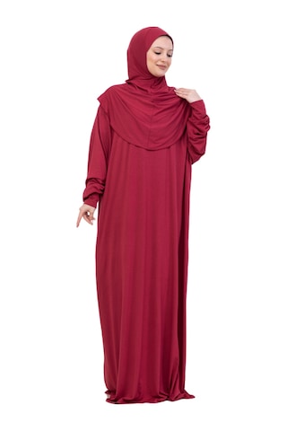 Modish Group Tek Parça Namaz Elbisesi Seti, Viskon Yumuşak Tesettür Abaya, Rahat Hazır Şal Başörtüsü Takım Kırmızı