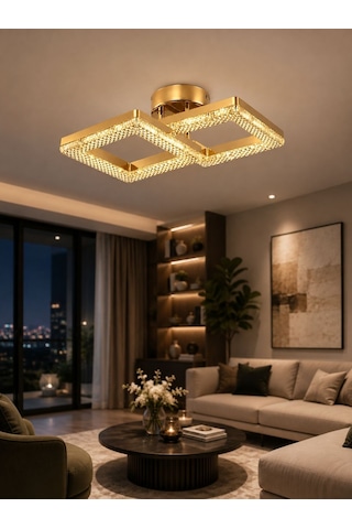 Yakamoz Model 2"li Gold 3 Renk Modu Ledli Modern Tavana Sıfır Salon Mutfak Çocuk Yatak Odası Led Avize