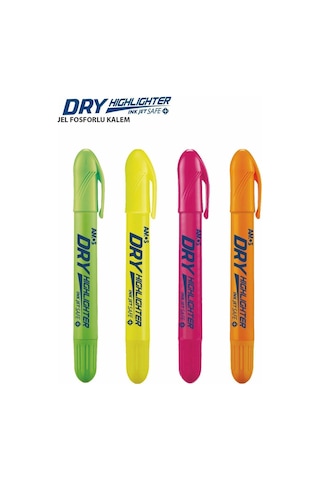 Amos Dry Highlighter Jel Fosforlu Kalem - 4lü Set Çok Renkli