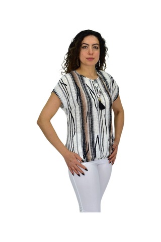Kadın Kısa Kol Baskılı Bluz Bgl-st04695 Krem