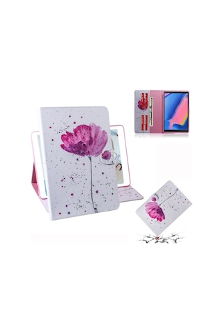 Mor Orkide Desen Yatay Flip Deri Kılıf Galaxy Uyumlu Tab A 8 / P200 / P205