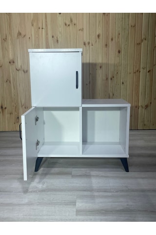 Beyaz 2 Kapaklı Açık Raflı Banyo Dolabı Beyaz