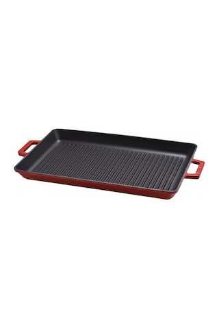 Lava Döküm Dikdörtgen Izgara Tavası Döküm Demir Yekpare Çift Kulplu Ölçü 26x45cm. - Kırmızı Genel
