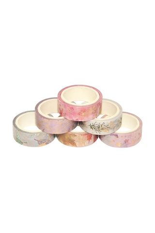 Novahub 6 Rulo Desenli Washi Bant Seti - Altın Yaprak Çiçekli Dekoratif Yapışkan Bant 15mm