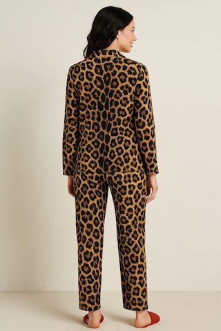 Kadın 6443 Süet Düğmeli Uzun Kol Pijama Takımı Leopar LEOPAR