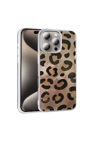 Apple Uyumlu iPhone 16 Pro Max Kılıf Desenli Zore Mep Kapak Gold Leopar