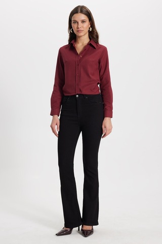Tudors Kadın Regular Fit Klasik Kesim Pamuklu Likralı İspanyol Paça Siyah Jean Kot Pantolon-50789