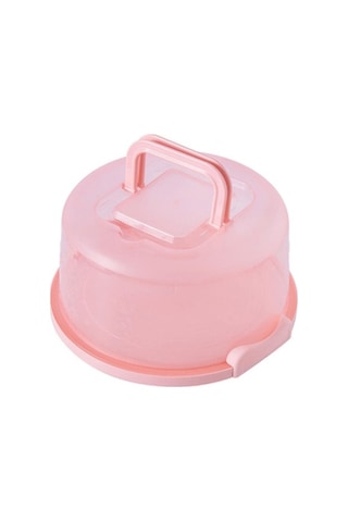 Plastik Pasta Kutusu, Kilitlenebilir Kapaklı Yuvarlak Pasta Saklama Kutusu Pembe