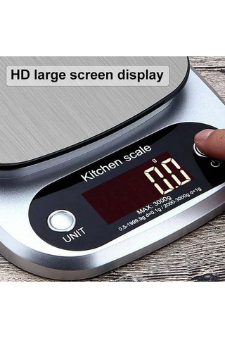 Moveevo Pratik Mutfak Çubuğu: 0.1g Hassasiyetli, 3kg Kapasiteli, Çelik, Akıllı Dijital Ölçüm Aleti Gümüş Gümüş