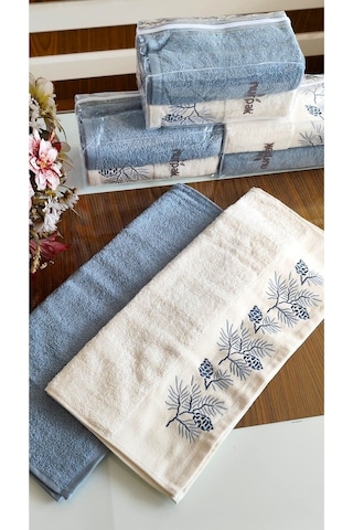 Nurpak Çeyizlik 2.li Set Lüks 50x90cm. %100 Pamuk El,yüz Havlusu Özel Hediyelik Ambalajda Mavi