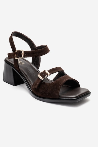 Luvishoes Yolen Kahverengi Süet Hakiki Deri Kadın Kalın Topuklu Sandalet Kahverengi