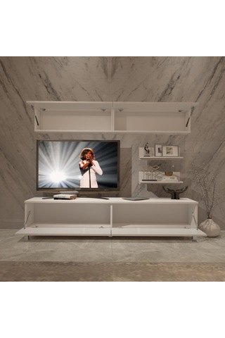Decoraktiv Eko 5 Mdf Std Krom Ayaklı Tv Ünitesi Tv Sehpası Beyaz