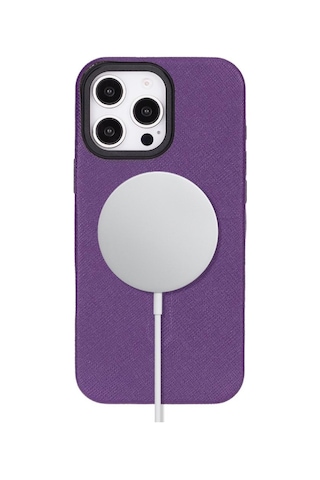 Bloomcase Aeris Dusty Mulberry Apple iPhone Uyumlu 16 Pro Magsafe Hakiki Deri Kılıfı Mor
