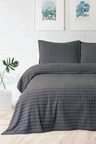 Merinos Modern Line Twist 3 Parça Çift Kişilik Battaniye Seti - A Antrasit
