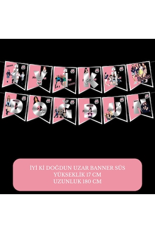 İyi Ki Doğdun Black Pink Temalı Uzar Süs Banner 180 Cm Tüm Yaşlar