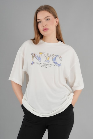 Alexandergardi Geniş Kalıp Bisiklet Yaka Baskılı Kısa Kollu T-shirt Beyaz