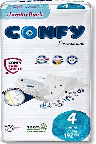 Confy Premium 4 Numara Bebek Bezi Maxi 7 - 14 KG 192 Adet