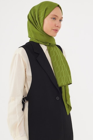 Mirsoy Scarf Dalga Desen İpeksi Jakar Şal - Yosun Yeşil