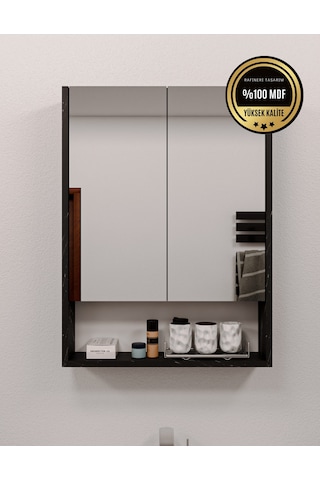 Lotus Mdf 2 Kapaklı Aynalı Banyo Dolabı Lavabo Üstü Dolap Çok Amaçlı Banyo Dolabı Bendir