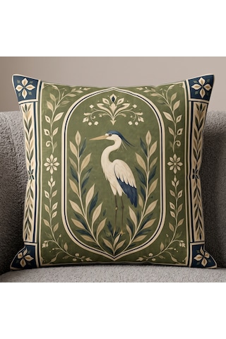 4'lü Klasik Madalyon Ve Botanik Desenli Dekoratif Kırlent Kılıfı Takımı - 43x43 Cm Çift Taraflı Lacivert - Haki Lacivert
