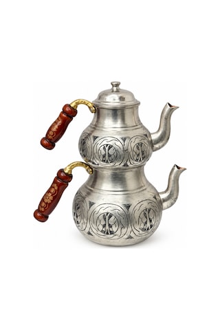 Aura Copper Ağır El İşlemeli Kalın Bakır Çaydanlık Takımı 1,2 Mm 27 Cm Gümüş Mat/ac-cy-030