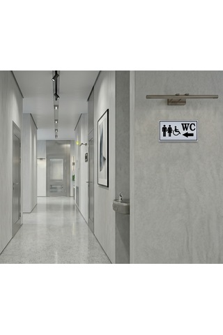 Bay Bayan Engelli Wc Sol - Yönlendirme Levhası - Kendinden Yapışkanlı Metalik Gümüş Gri Tabela 8x15 Cm