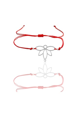 Gümüş Lotus Yaşam Çiçeği Kırmızı İpli Bileklik