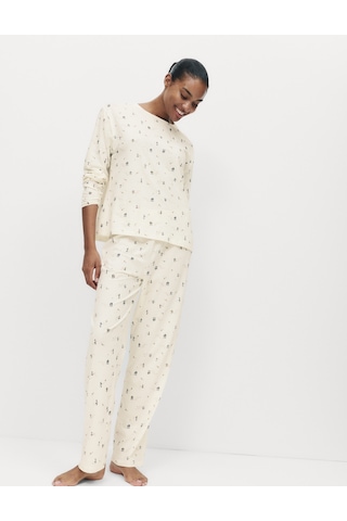 Marks & Spencer %100 Pamuklu Baskılı Pijama Takımı T37004621F Krem Mix