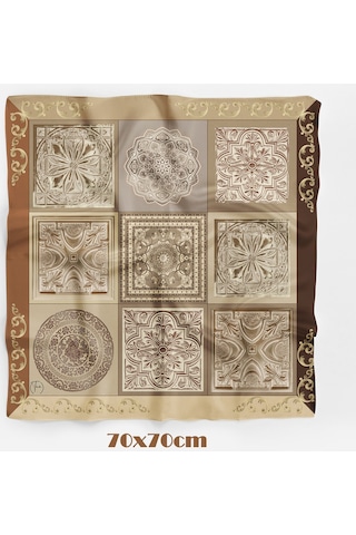 Çini Sırrı Desen 70 70cm Bandana/fular Kahverengi